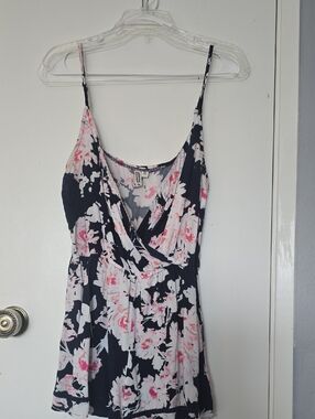 Gypsies & Moondust Navy Floral Wrap Romper with Pink and White Flowers